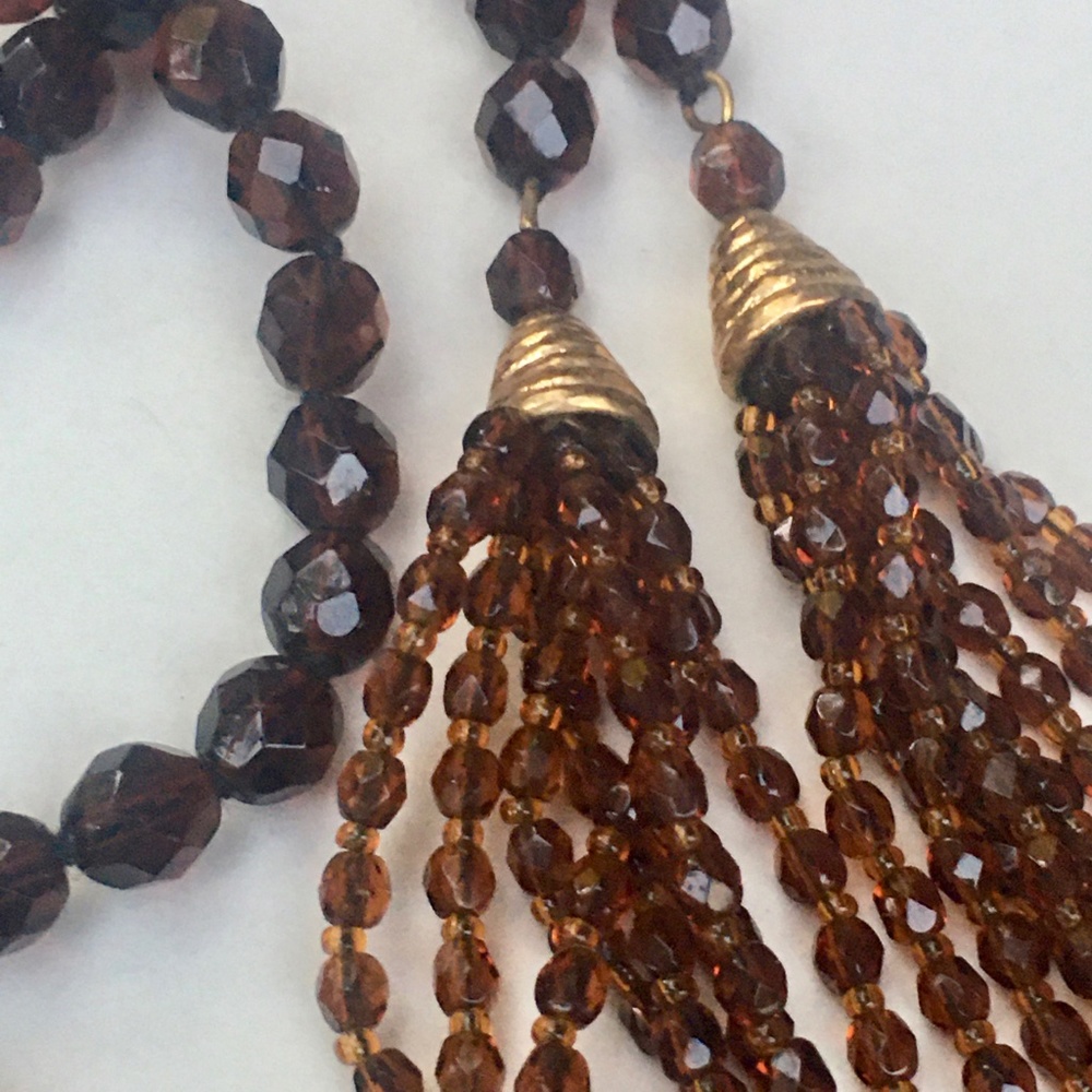 Vintage Root Beer Glass Bead Lariat Necklace - Picture 3 of 4